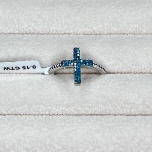 R049 | Natural Blue Diamond Cross Ring